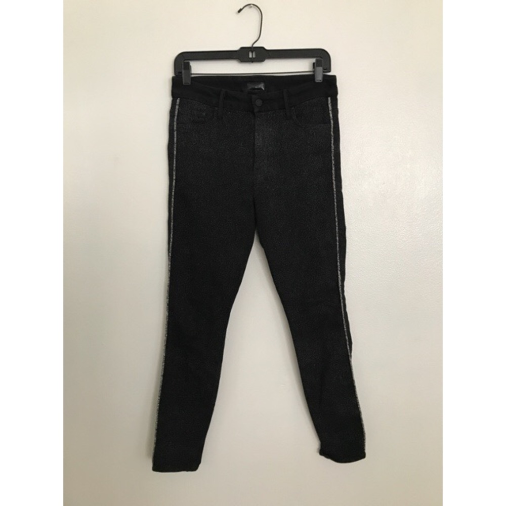 MOTHER Women's Skinny Jeans in Black with Silver Side Stripe